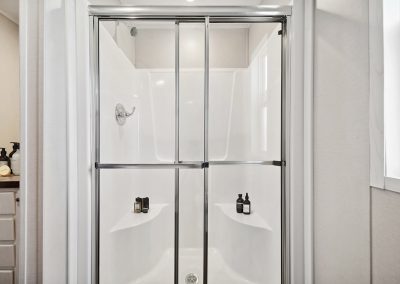 Model bathroom shower at Cedar Ridge Manufactured Homes in Wichita, Kansas