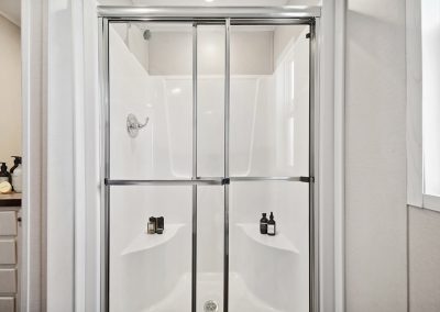 Model bathroom shower at Cedar Ridge Manufactured Homes in Wichita Kansas